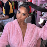 GETADME 2025 wsevypo New Women Fleece Hooded Robe Sleepwear Fall Winter Warm Long Sleeve Thick Sleep Robe Furry Female Pajamas