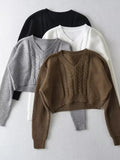 GETADME 2022 Vintage V neck Knitted Twist Striped Cropped Pullovers Preppy Full Sleeve Navel Exposure Sweater High Waist Jumper