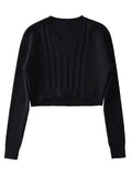 GETADME 2022 Vintage V neck Knitted Twist Striped Cropped Pullovers Preppy Full Sleeve Navel Exposure Sweater High Waist Jumper