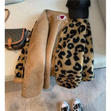 GETADME 2025 Autumn Winter New Women's Jacket Korean Fashion Elegant Leopard Print Top Leather Fur Integrated Warm Coat Fake Fur Tops