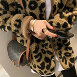 GETADME 2025 Autumn Winter New Women's Jacket Korean Fashion Elegant Leopard Print Top Leather Fur Integrated Warm Coat Fake Fur Tops