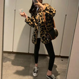 GETADME 2025 Autumn Winter New Women's Jacket Korean Fashion Elegant Leopard Print Top Leather Fur Integrated Warm Coat Fake Fur Tops