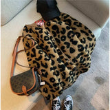 GETADME 2025 Autumn Winter New Women's Jacket Korean Fashion Elegant Leopard Print Top Leather Fur Integrated Warm Coat Fake Fur Tops