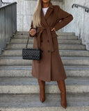 GETADME 2024 Autumn Winter Spring New Fashion Casual Elegant Simple Long Sleeved Lapel Button Split Woolen Jacket