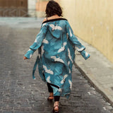 GETADME 2025 Bikini Cover-ups Pink Boho Print Self Belted Front Open Long Kimono Dress Beach Tunic Women Swim Suit Cover Up Q996