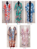 GETADME 2025 Bikini Cover-ups Pink Boho Print Self Belted Front Open Long Kimono Dress Beach Tunic Women Swim Suit Cover Up Q996