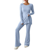GETADME 2024 Fall Winter Knitted 2 Piece Suits Women Long Sleeve Ribbed Slit Long Top and High Waist Pencil Pants Set Fashion Outfit
