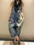 GETADME 2025 Salopette coréenne pour femme, pantalon harem en jean imprimé printemps, jean décontracté vintage, pantalon ample vintage