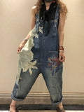 GETADME 2025 Salopette coréenne pour femme, pantalon harem en jean imprimé printemps, jean décontracté vintage, pantalon ample vintage