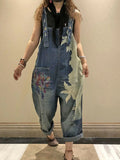 GETADME 2025 Salopette coréenne pour femme, pantalon harem en jean imprimé printemps, jean décontracté vintage, pantalon ample vintage