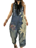 GETADME 2025 Korean Females Fashion Overalls Ladies Spring Printed Denim Harem Pants Vintage Casual Jeans Womens Loose Vintage Trousers