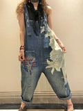 GETADME 2025 Salopette coréenne pour femme, pantalon harem en jean imprimé printemps, jean décontracté vintage, pantalon ample vintage