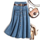GETADME 2024 Korean Style Spring-Summer New Type Skirt Women's Fashion Commuter Single-Breasted Belt Denim Skirt