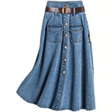 GETADME 2024 Korean Style Spring-Summer New Type Skirt Women's Fashion Commuter Single-Breasted Belt Denim Skirt