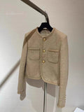 GETADME 2024 New Camel Color Small Fragrance Coat Women French High-grade Tweed Short Jacket Fashion Casual Slim Jacket Women