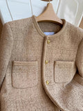 GETADME 2024 New Camel Color Small Fragrance Coat Women French High-grade Tweed Short Jacket Fashion Casual Slim Jacket Women
