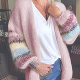 GETADME 2025 New Fashion Striped Mohair Casual Sweater Women Autumn and Winter Knitted Cardigan Jacket Women Cardigan
