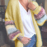 GETADME 2025 New Fashion Striped Mohair Casual Sweater Women Autumn and Winter Knitted Cardigan Jacket Women Cardigan