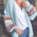 GETADME 2025 New Fashion Striped Mohair Casual Sweater Women Autumn and Winter Knitted Cardigan Jacket Women Cardigan