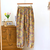 Getadme 2025 New Spring Summer Women's Pajamas 100% Cotton Crepe Pants Women's Comfortable Loose Large Leaf Home Pants Thin bottoms