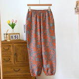 Getadme 2025 New Spring Summer Women's Pajamas 100% Cotton Crepe Pants Women's Comfortable Loose Large Leaf Home Pants Thin bottoms