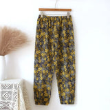Getadme 2025 New Spring Summer Women's Pajamas 100% Cotton Crepe Pants Women's Comfortable Loose Large Leaf Home Pants Thin bottoms