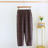 Getadme 2025 New Spring Summer Women's Pajamas 100% Cotton Crepe Pants Women's Comfortable Loose Large Leaf Home Pants Thin bottoms