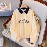 GETADME 2025 New Spring and Autumn American Retro Loose Relaxed Half Zipper Polo Neck Letter Print Oversized Long Sleeve Women's Sweater