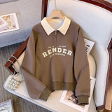GETADME 2025 New Spring and Autumn American Retro Loose Relaxed Half Zipper Polo Neck Letter Print Oversized Long Sleeve Women's Sweater