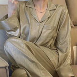 GETADME 2025 New Spring and Autumn Ice Silk Pajamas Women Long sleeve  Thin Silk Summer Women Set Home wear