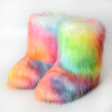 GETADME 2025 New Winter Faux Fur Boots Women Warm Fluffy Snow Boots Luxury Footwear Female Furry Fox Fur Bottes Fashion Winter Shoes