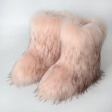 GETADME 2025 New Winter Faux Fur Boots Women Warm Fluffy Snow Boots Luxury Footwear Female Furry Fox Fur Bottes Fashion Winter Shoes