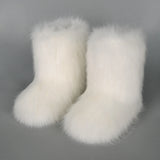 GETADME 2025 New Winter Faux Fur Boots Women Warm Fluffy Snow Boots Luxury Footwear Female Furry Fox Fur Bottes Fashion Winter Shoes