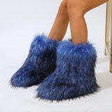 GETADME 2025 New Winter Faux Fur Boots Women Warm Fluffy Snow Boots Luxury Footwear Female Furry Fox Fur Bottes Fashion Winter Shoes