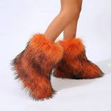 GETADME 2025 New Winter Faux Fur Boots Women Warm Fluffy Snow Boots Luxury Footwear Female Furry Fox Fur Bottes Fashion Winter Shoes