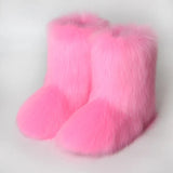 GETADME 2025 New Winter Faux Fur Boots Women Warm Fluffy Snow Boots Luxury Footwear Female Furry Fox Fur Bottes Fashion Winter Shoes