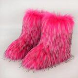 GETADME 2025 New Winter Faux Fur Boots Women Warm Fluffy Snow Boots Luxury Footwear Female Furry Fox Fur Bottes Fashion Winter Shoes