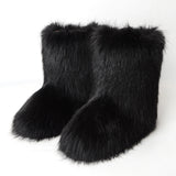 GETADME 2025 New Winter Faux Fur Boots Women Warm Fluffy Snow Boots Luxury Footwear Female Furry Fox Fur Bottes Fashion Winter Shoes