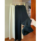 GETADME 2024 Slim Simple Knit Wide-leg Pants Women's Autumn and Winter High-waisted Moped Pants Thick Casual Pants Straight