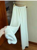 GETADME 2024 Slim Simple Knit Wide-leg Pants Women's Autumn and Winter High-waisted Moped Pants Thick Casual Pants Straight