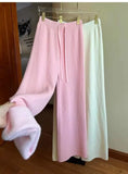 GETADME 2024 Slim Simple Knit Wide-leg Pants Women's Autumn and Winter High-waisted Moped Pants Thick Casual Pants Straight