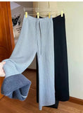 GETADME 2024 Slim Simple Knit Wide-leg Pants Women's Autumn and Winter High-waisted Moped Pants Thick Casual Pants Straight