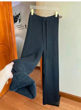 GETADME 2024 Slim Simple Knit Wide-leg Pants Women's Autumn and Winter High-waisted Moped Pants Thick Casual Pants Straight