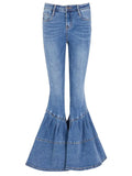 GETADME 2024 Spring and Autumn Light Color Flared Pants Women's Retro High Waist Splicing Loose Slim Wide Leg Denim Pants y2k jeans