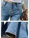 GETADME 2024 Spring and Autumn Light Color Flared Pants Women's Retro High Waist Splicing Loose Slim Wide Leg Denim Pants y2k jeans