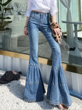 GETADME 2024 Spring and Autumn Light Color Flared Pants Women's Retro High Waist Splicing Loose Slim Wide Leg Denim Pants y2k jeans