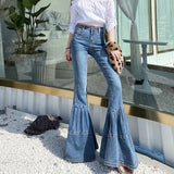 GETADME 2024 Spring and Autumn Light Color Flared Pants Women's Retro High Waist Splicing Loose Slim Wide Leg Denim Pants y2k jeans
