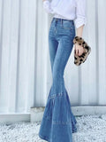 GETADME 2024 Spring and Autumn Light Color Flared Pants Women's Retro High Waist Splicing Loose Slim Wide Leg Denim Pants y2k jeans