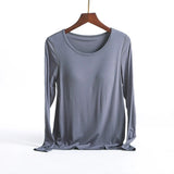 Getadme Spring and autumn new long-sleeved pajamas with chest pad home service bra integrated autumn home base inner wear for women