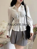 GETADME 2025 Summer Slim Tunics Shirt Harajuku Preppy Women Sexy White Blouses Elegant Female Japanese Style Casual Korean Fashion